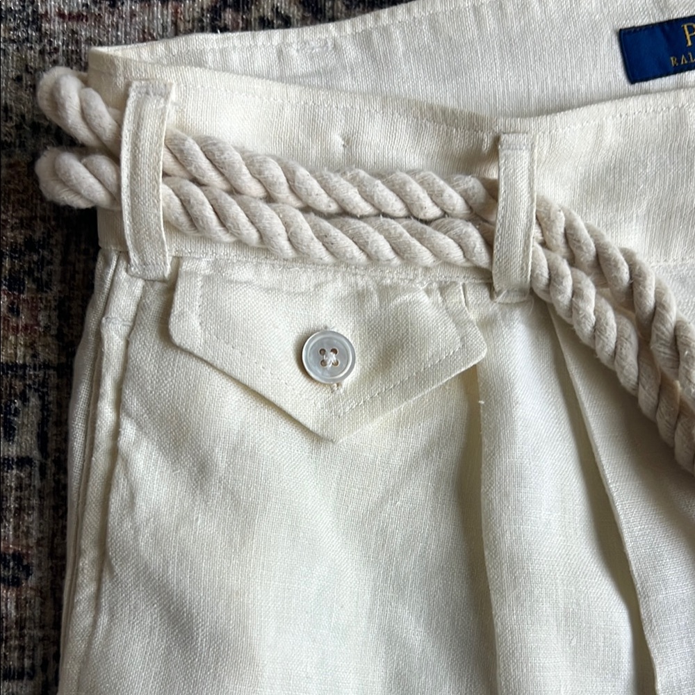 Polo by Ralph Lauren Cream High-Waist Linen Blend Shorts with Rope Belt - Picture 6 of 6